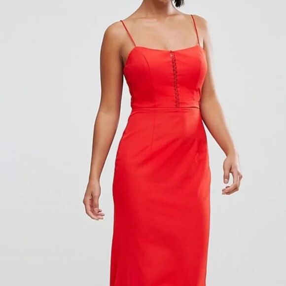 Jarlo Red Fluted Evening Maxi Dress Gown 8 NWT - Picture 2 of 11